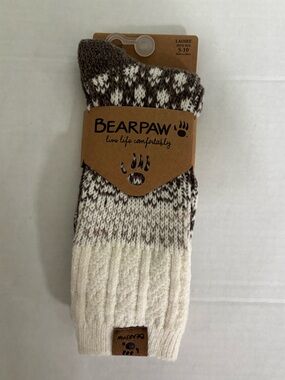 New! Bearpaw Super Soft Crew Socks Ladies Shoe Size 5-10 brown/off white